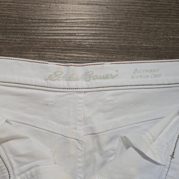 EDDIE BAUER Jeans Women 14 White Boyfriend Denim Cropped Mid Rise Relaxed Picnic - Picture 4 of 9